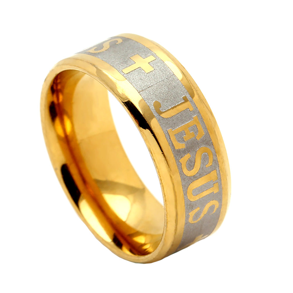 Jesus Cross Wedding Band Ring Stainless Steel Mens Womens Ginger Lyne Collection - 12