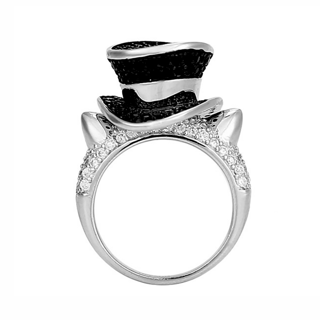 Tophat Cat Statement Ring Black Cz Plated Girls Ginger Lyne Collection - 9