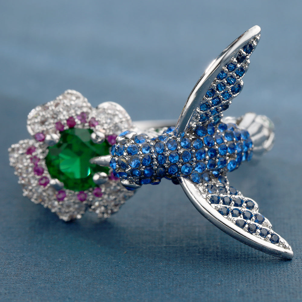 Hummingbird Statement Ring Bird Blue Cz Womens Ginger Lyne Collection - 10