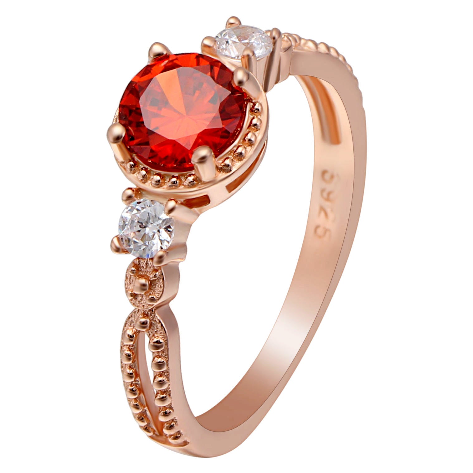 Alexandra Birthstone Ring Rose Gold Sterling Silver Red CZ Women Ginger Lyne Collection - Red,8