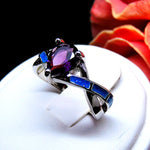 Load image into Gallery viewer, Bonnie Ring Purple Pear Blue Fire Opal Cubic Zirconia Women Ginger Lyne - 10
