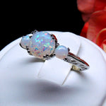 Load image into Gallery viewer, Fleur Statement Ring 3 Stone Fire Opal Engagement Womens Ginger Lyne Collection - 10

