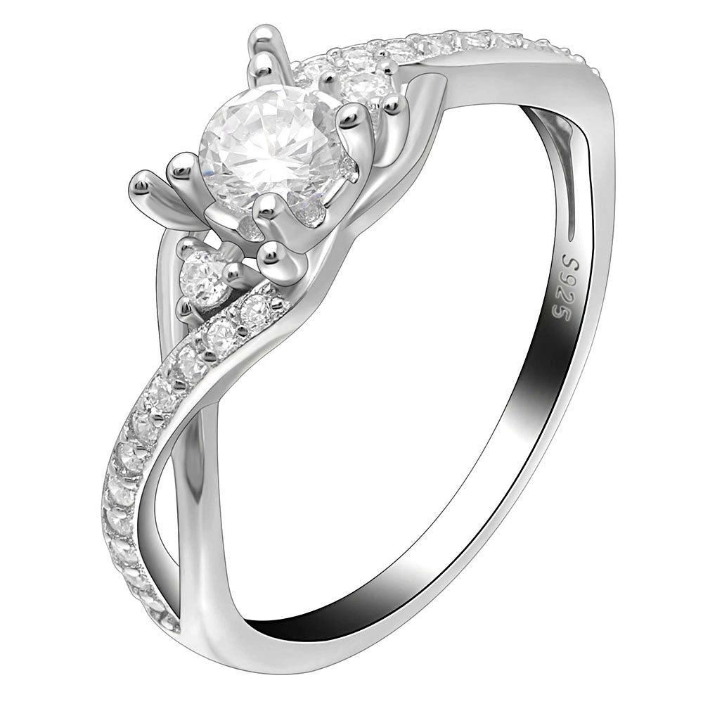 Contessa Engagement Ring Womens Bridal Sterling Silver Cz Ginger Lyne - 10