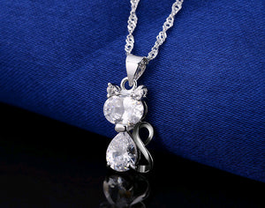 Kitten Cat Pendant Necklace Clear Cubic Zirconia Womens Ginger Lyne - clear