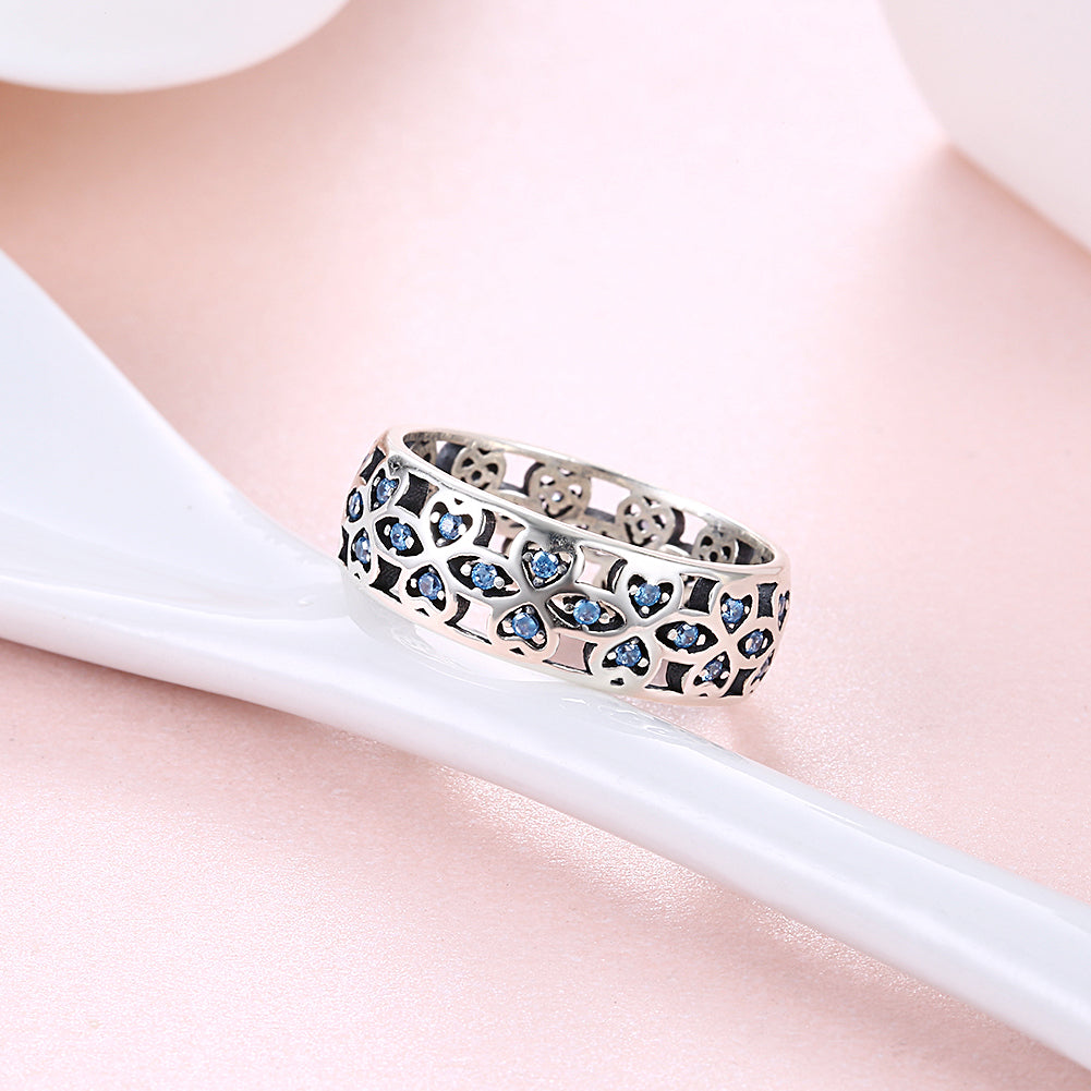 Tia Wedding Band Ring Heart Blue Cz Sterling Silver Womens Ginger Lyne Collection - 10