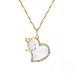 Load image into Gallery viewer, Cat Heart Pendant Necklace Natural Seashell CZ Gold Over Sterling Silver Ginger Lyne - Gold
