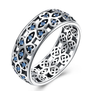 Tia Wedding Band Ring Heart Blue Cz Sterling Silver Womens Ginger Lyne Collection - 12