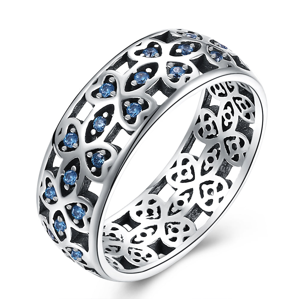 Tia Wedding Band Ring Heart Blue Cz Sterling Silver Womens Ginger Lyne Collection - 10
