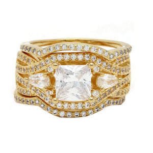 Pat Bridal Set 3pc Cz Gold Pl Engagement Ring Bands Womens Ginger Lyne Collection - Gold,5