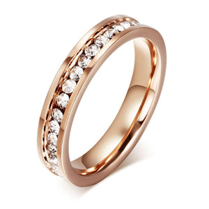 One Row Cz Wedding Eternity Band Ring Steel Womens Mens Ginger Lyne Collection - Rose Gold,9