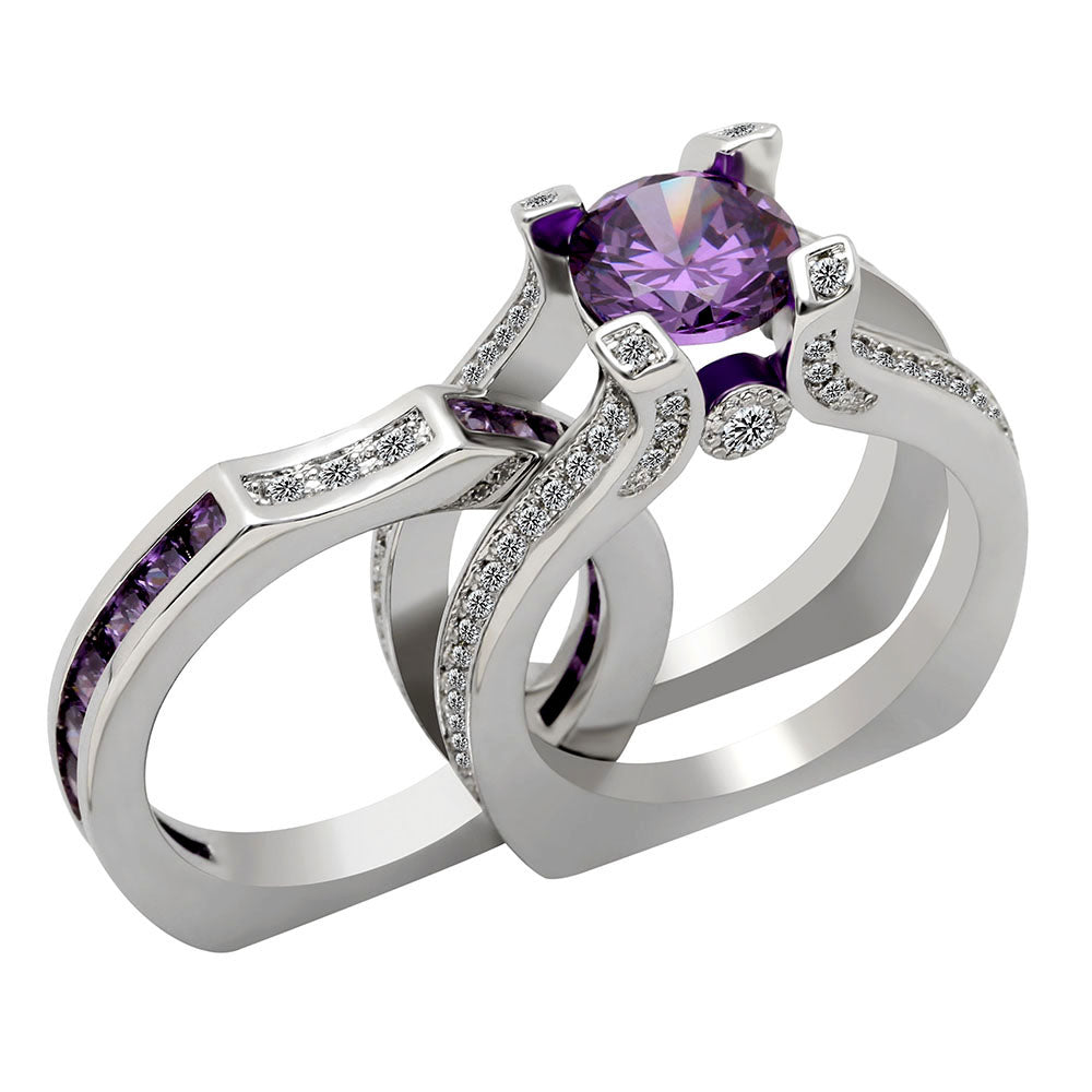 Skylar Bridal Set Band Inserts Engagement Ring Cz Womens Ginger Lyne - Purple/Purple,5