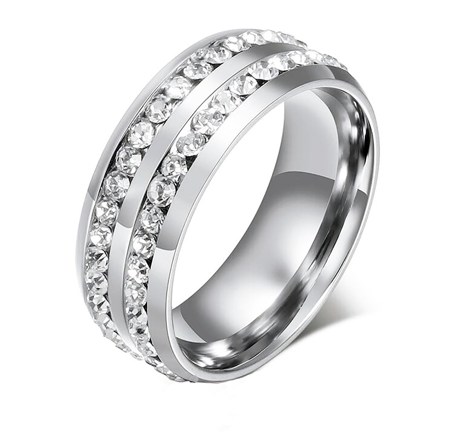Two Row Wedding Band Ring Cz Eternity Men Women Ginger Lyne Collection - 8