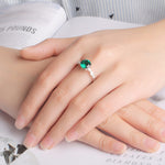 Load image into Gallery viewer, Created Emerald Engagement Ring Sterling Silver Women by Ginger Lyne - 10
