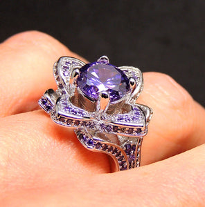 Violet Statement Ring Flower Purple Cz Wgold Plated Womens Ginger Lyne - 7