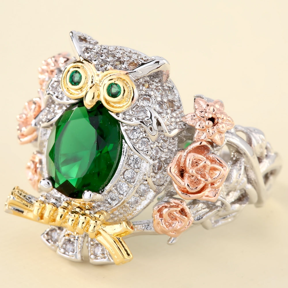 Hoot Owl Ring Teacher Gift Statement Ring Green Cz Womens Ginger Lyne Collection - 10