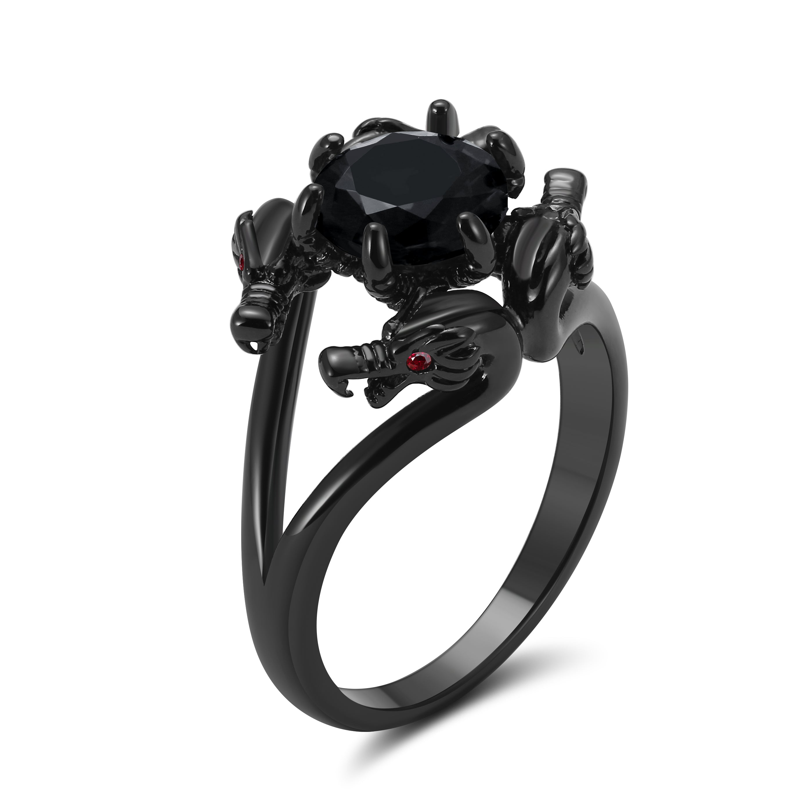 Dragon Ring Gothic Solitaire Cz Black Engagement Ring Girl Ginger Lyne Collection - black,10