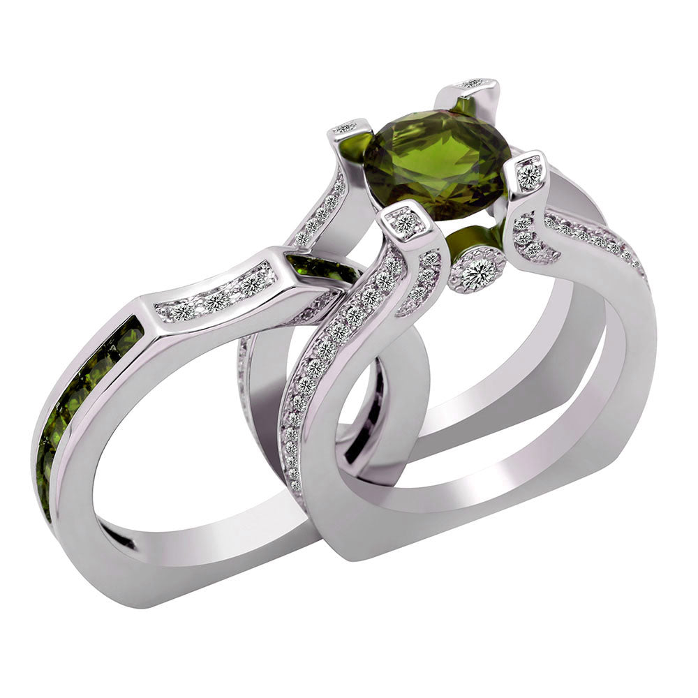 Skylar Bridal Set Band Inserts Engagement Ring Cz Womens Ginger Lyne - Green/Green,9