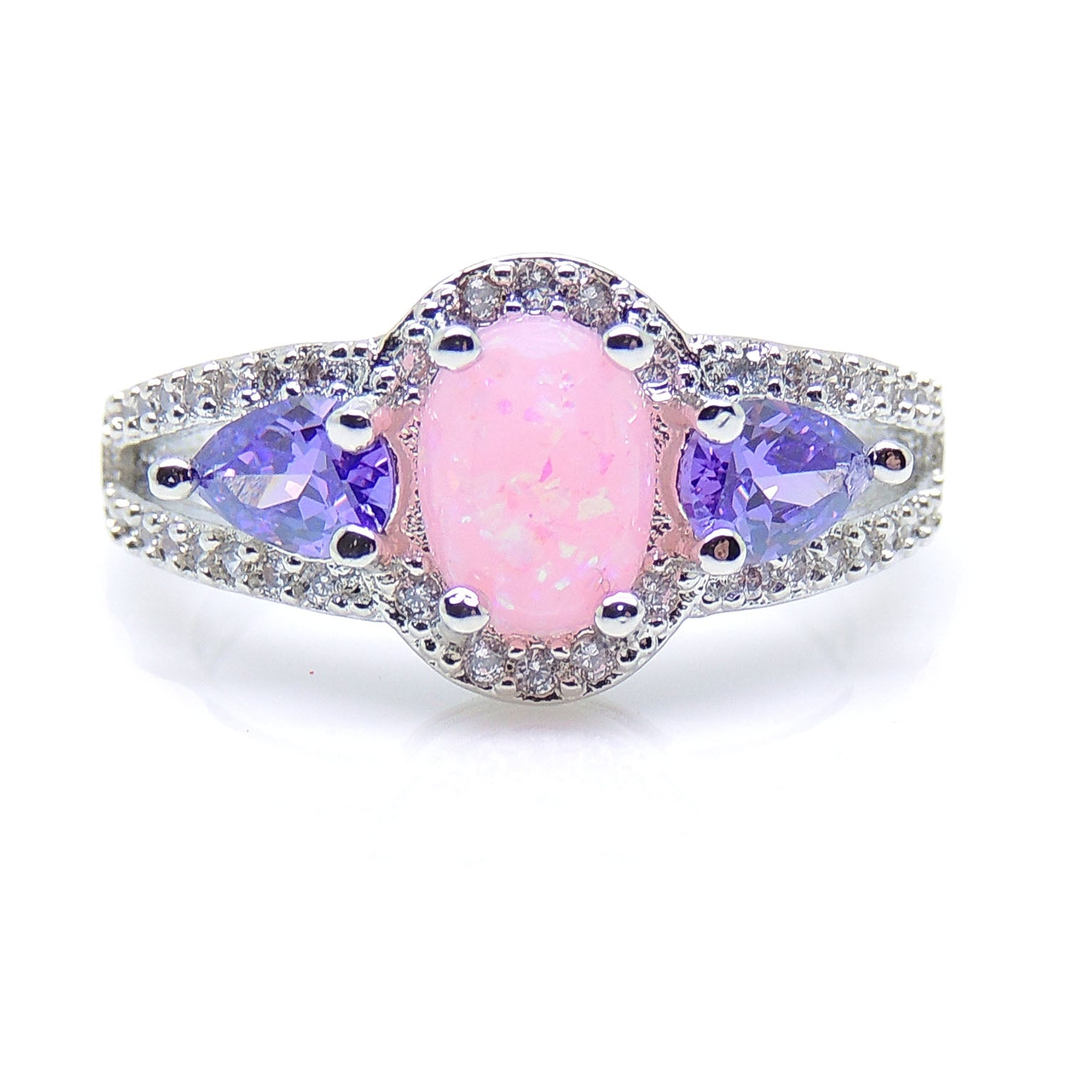 Chelsey Ring Pink Oval Shape Fire Opal Purple Cz Womens Ginger Lyne - Pink,6