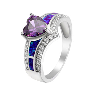 Majestic Heart Cz Promise Ring Created Fire Opal Girl Women Ginger Lyne - Purple,5