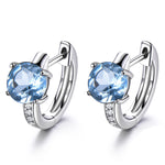 Load image into Gallery viewer, Hoop Earrings Created Blue Topaz Sterling Silver Cz Womens Ginger Lyne - Blue
