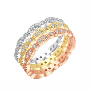 Eternity Wedding Band Ring Set Sterling Silver Cz Womens Ginger Lyne - Scallop-3 Color Set,6