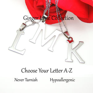 Initial Letter Pendant Necklace Stainless Steel Men Women Ginger Lyne - A