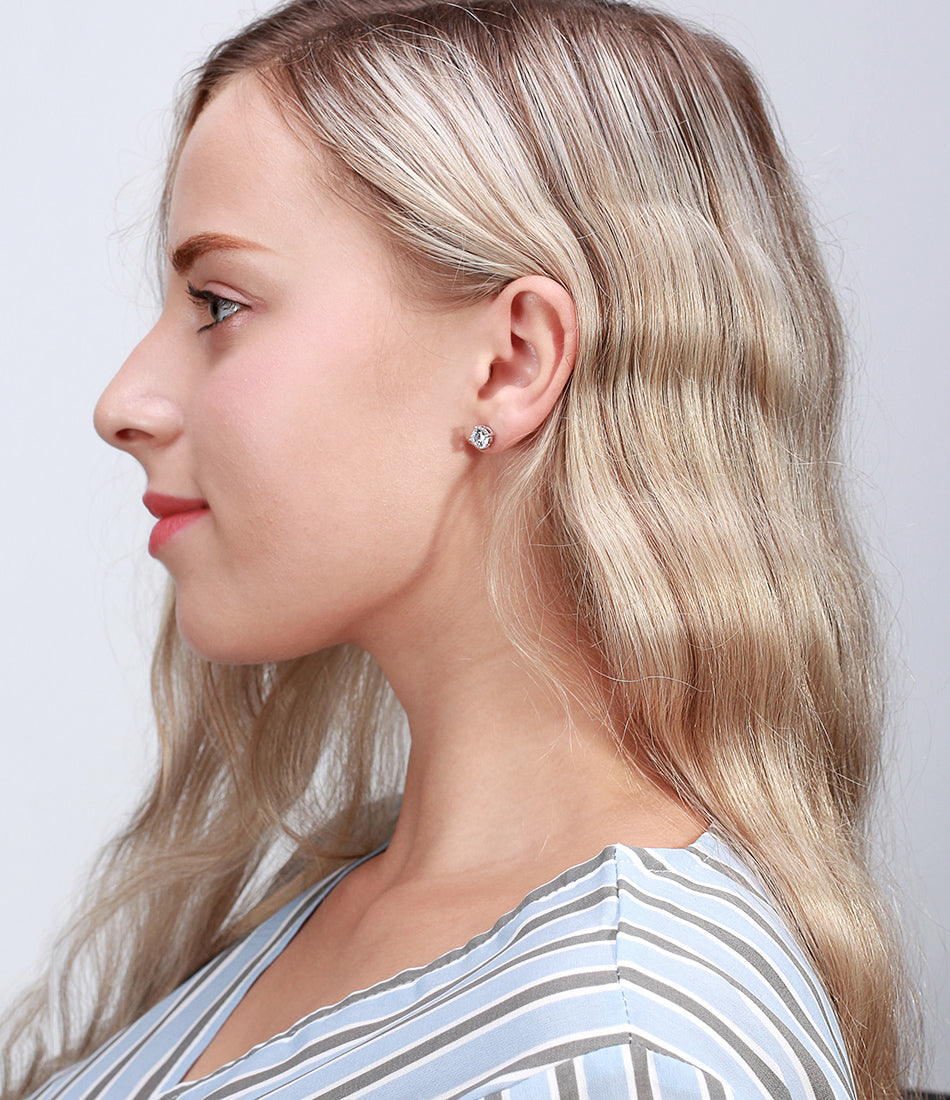 Round Cubic Zirconia Sterling Silver Stud Earrings Women Ginger Lyne - Clear