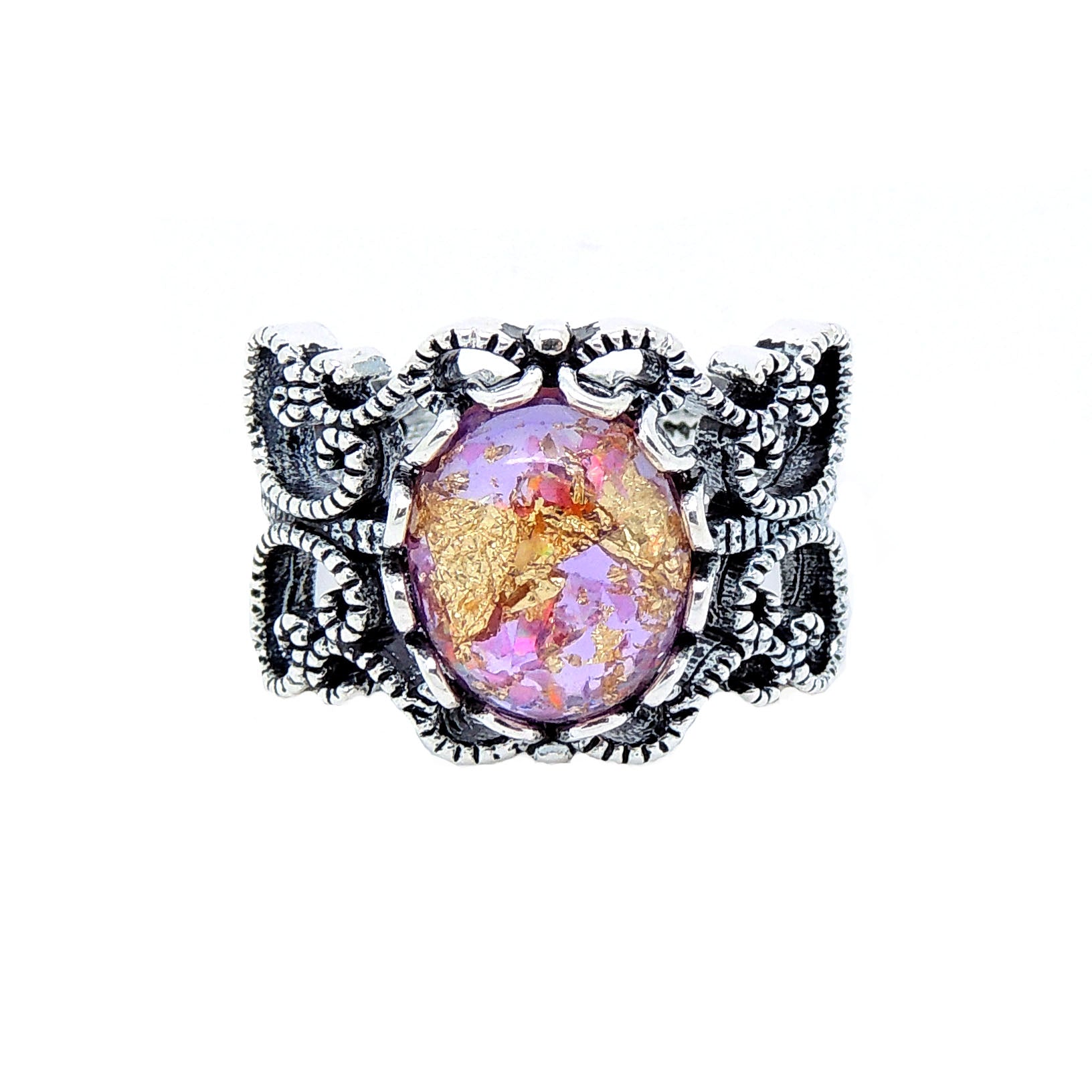 Filigree Purple Fire Opal Statement Ring Women Ginger Lyne Collection - Purple/Gold,11