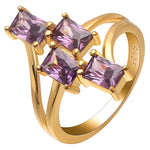 Load image into Gallery viewer, Tiana Statement Ring Purple Cz Gold Sterling Silver Womens Ginger Lyne - Purple,7
