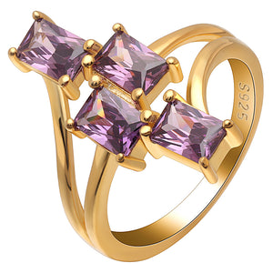 Tiana Statement Ring Purple Cz Gold Sterling Silver Womens Ginger Lyne Collection - Purple,7