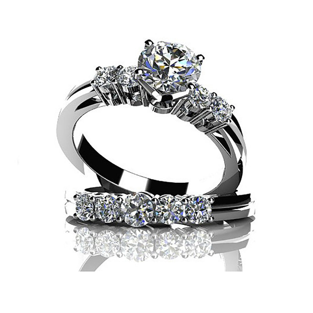 La Sha Bridal Set Sterling Silver Cz Engagement Ring Women Ginger Lyne - 14