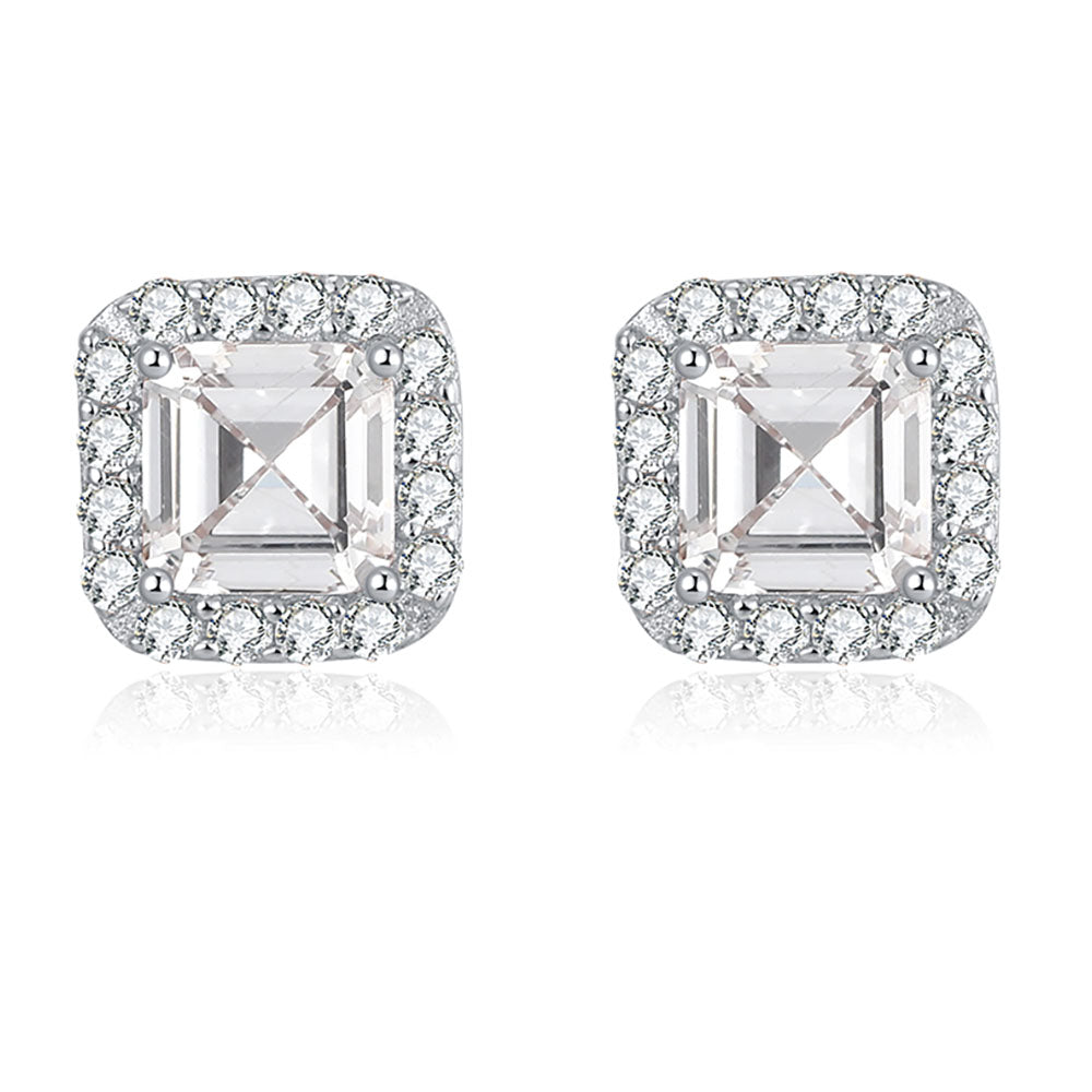 Square Halo Stud Earrings Cz Gold Sterling Silver Womens Ginger Lyne - Yellow Gold