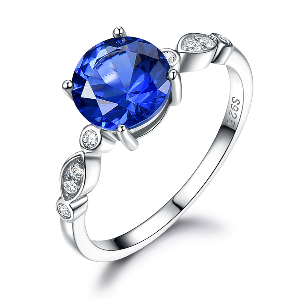 Created Blue Sapphire Engagement Ring for Women Sterling Silver Ginger Lyne Collection - 9