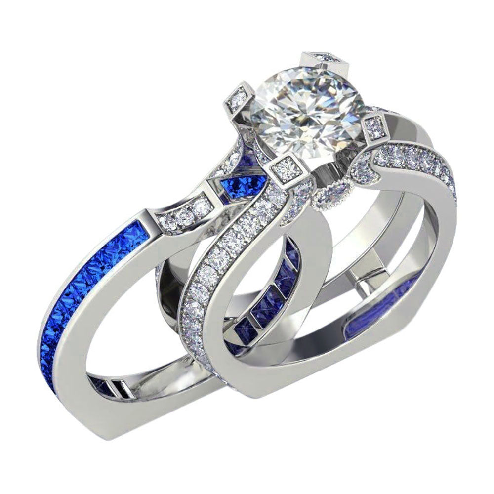 Skylar Bridal Set Band Inserts Engagement Ring Cz Womens Ginger Lyne - Blue/Clear,7