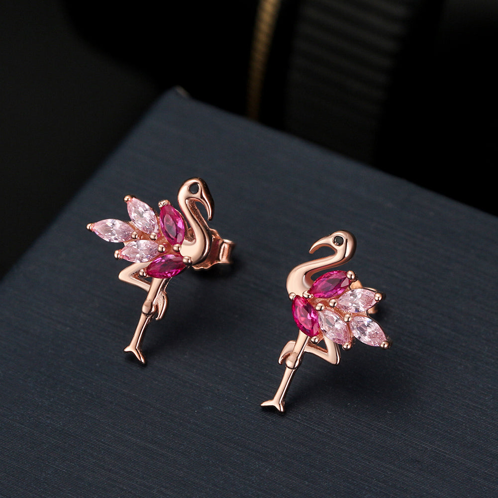 Pink Flamingo Bird Necklace Cz Rose Sterling Silver Girls Ginger Lyne - Necklace