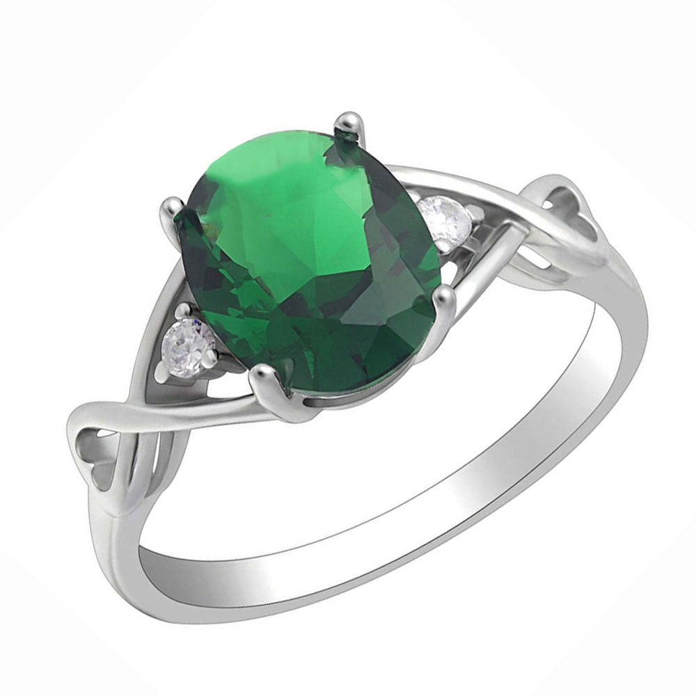 Engagement Birthstone Ring Sterling Silver Cubic Zirconia Womens Ginger Lyne - green,6