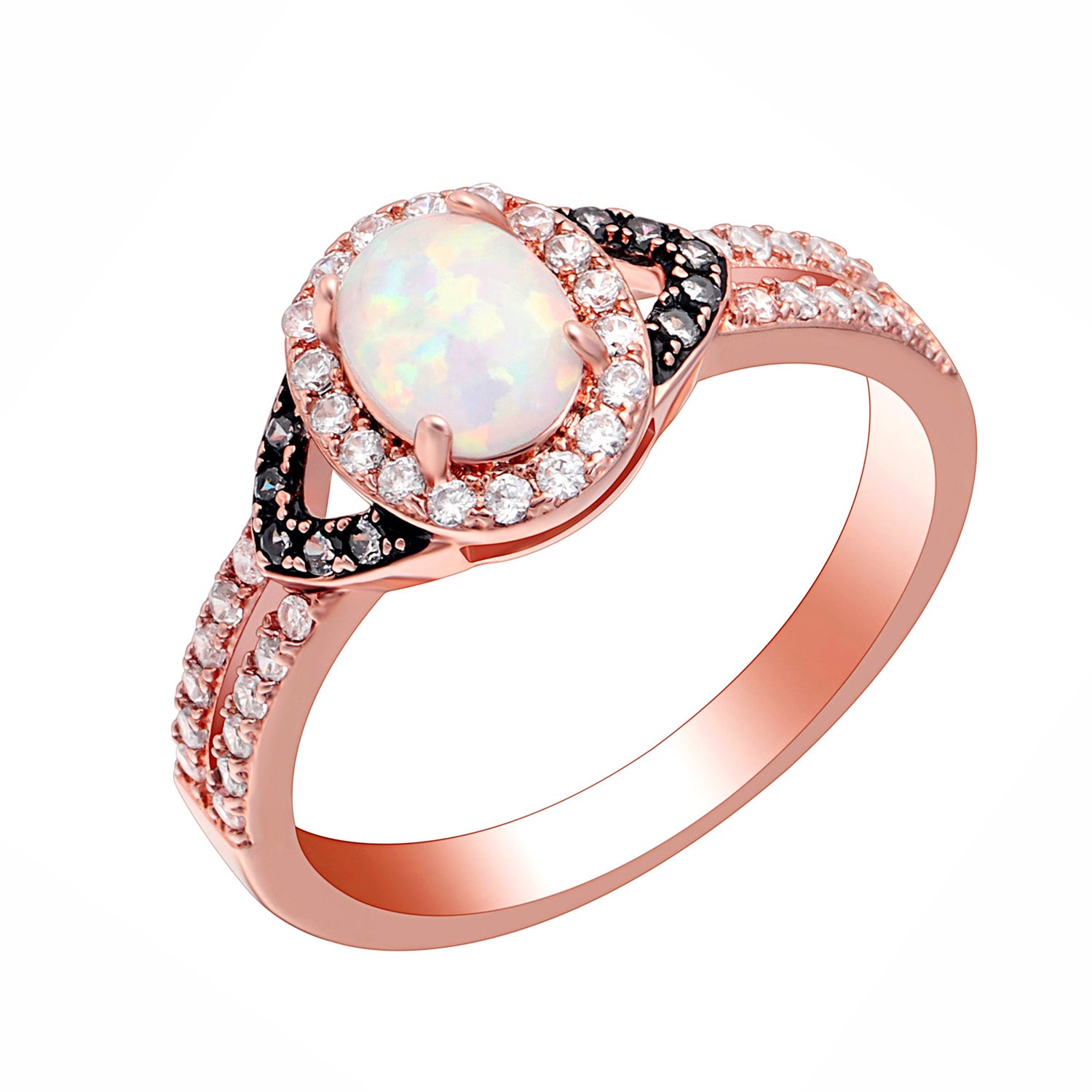 Chocolate Rose Gold Plated White Fire Opal Engagement Ring Women Ginger Lyne - 8