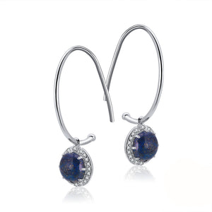 Drop Hook Earrings Sterling Silver Cz Gemstone Charm Women Ginger Lyne - Blue