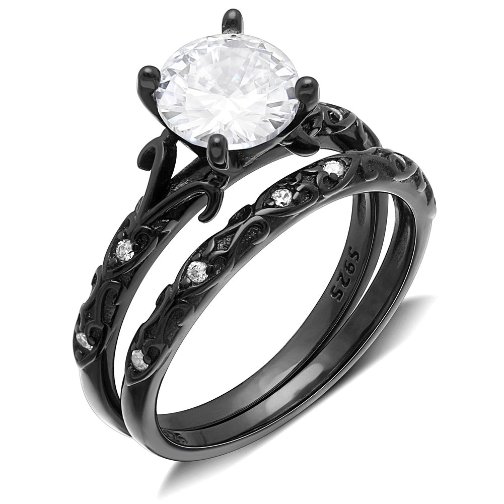 Lanelle Bridal Set Sterling Silver Engagement Ring Womens Ginger Lyne - Black,9