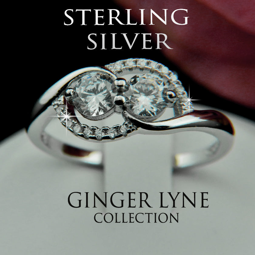 Albany Engagement Ring Womens Two Stone Sterling Silver Ginger Lyne - 6