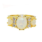 Load image into Gallery viewer, Posh Statement Ring 3 Stone Oval Created Fire Opal Womens Ginger Lyne - 9
