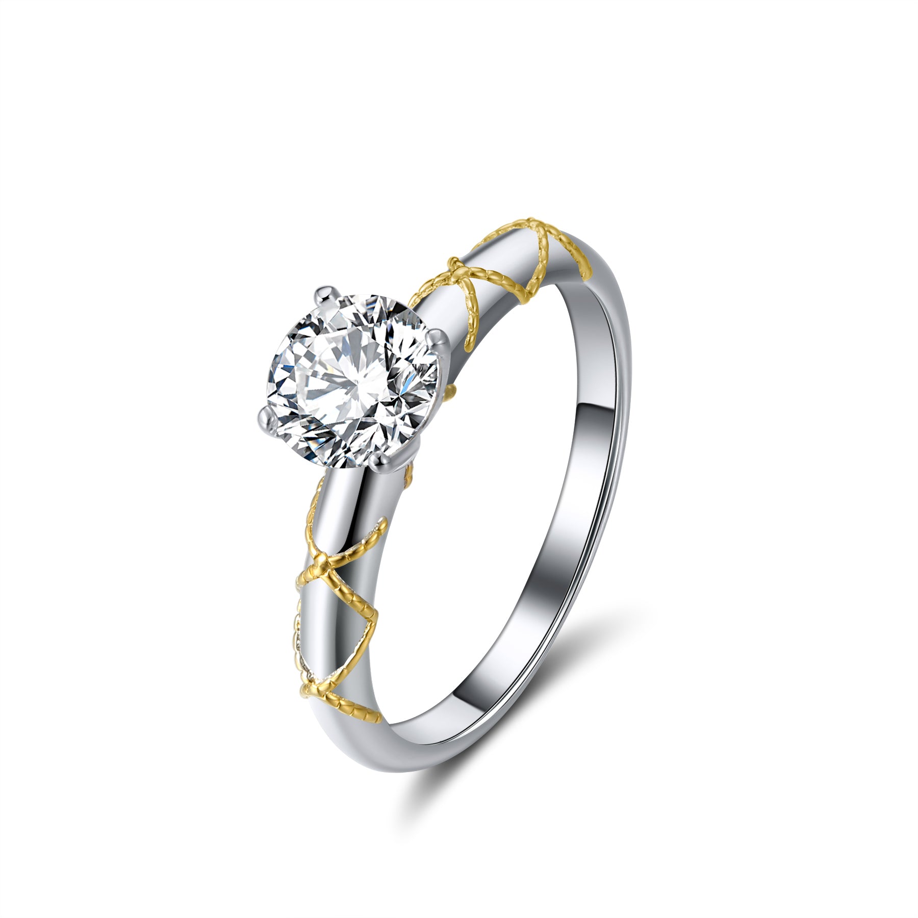 Amore Mia Engagement Ring Women 1 Ct Moissanite Sterling Silver Ginger Lyne Collection - Gold Trim,6