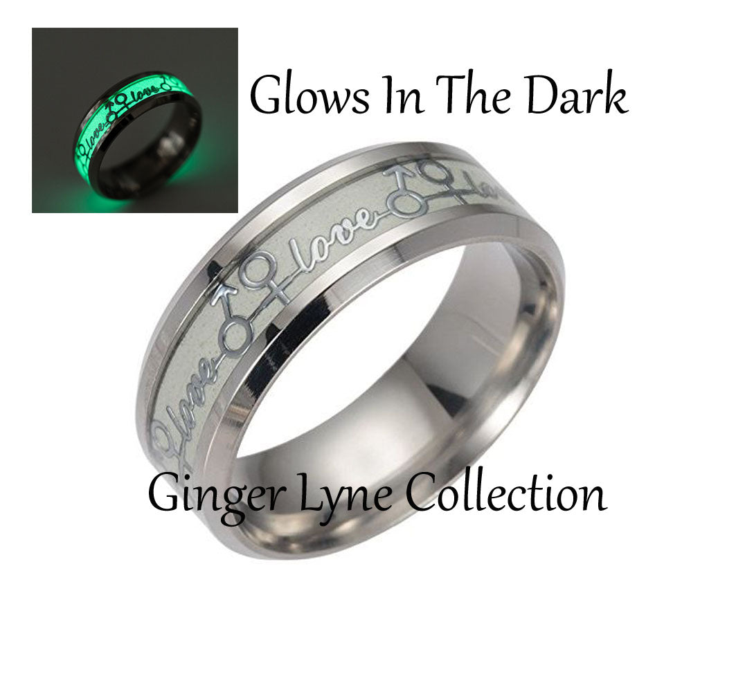 Love Glow In Dark Wedding Band Ring Stainless Steel Men Women Ginger Lyne - Blue,10