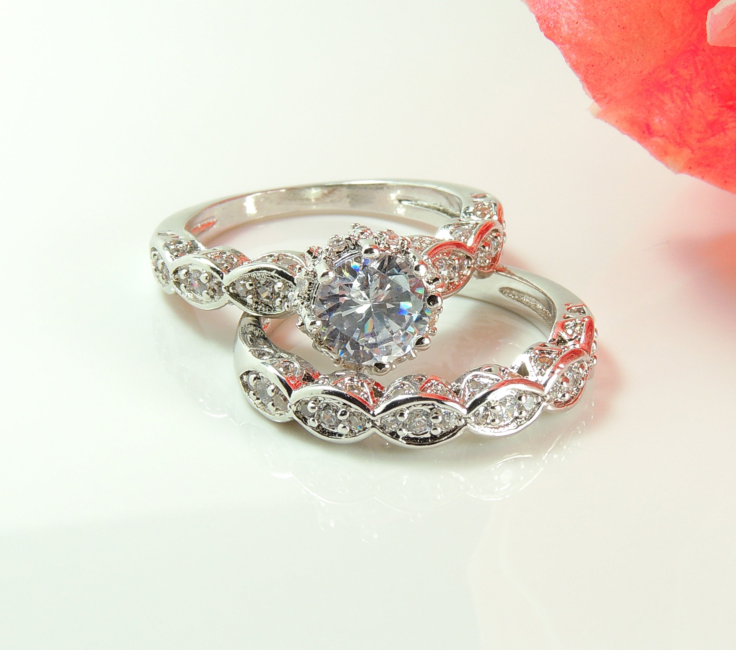 Nickie Bridal Set Engagement Ring Wedding Band Cz Womens Ginger Lyne Collection - 10