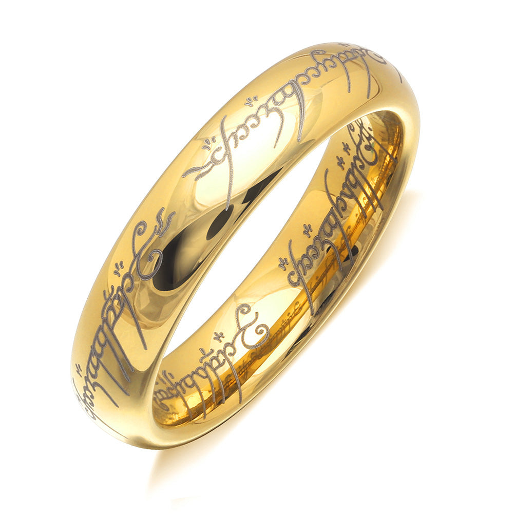 One Ring of Power Wedding Band Stainless Steel Mens Womens Ginger Lyne - Gold,13