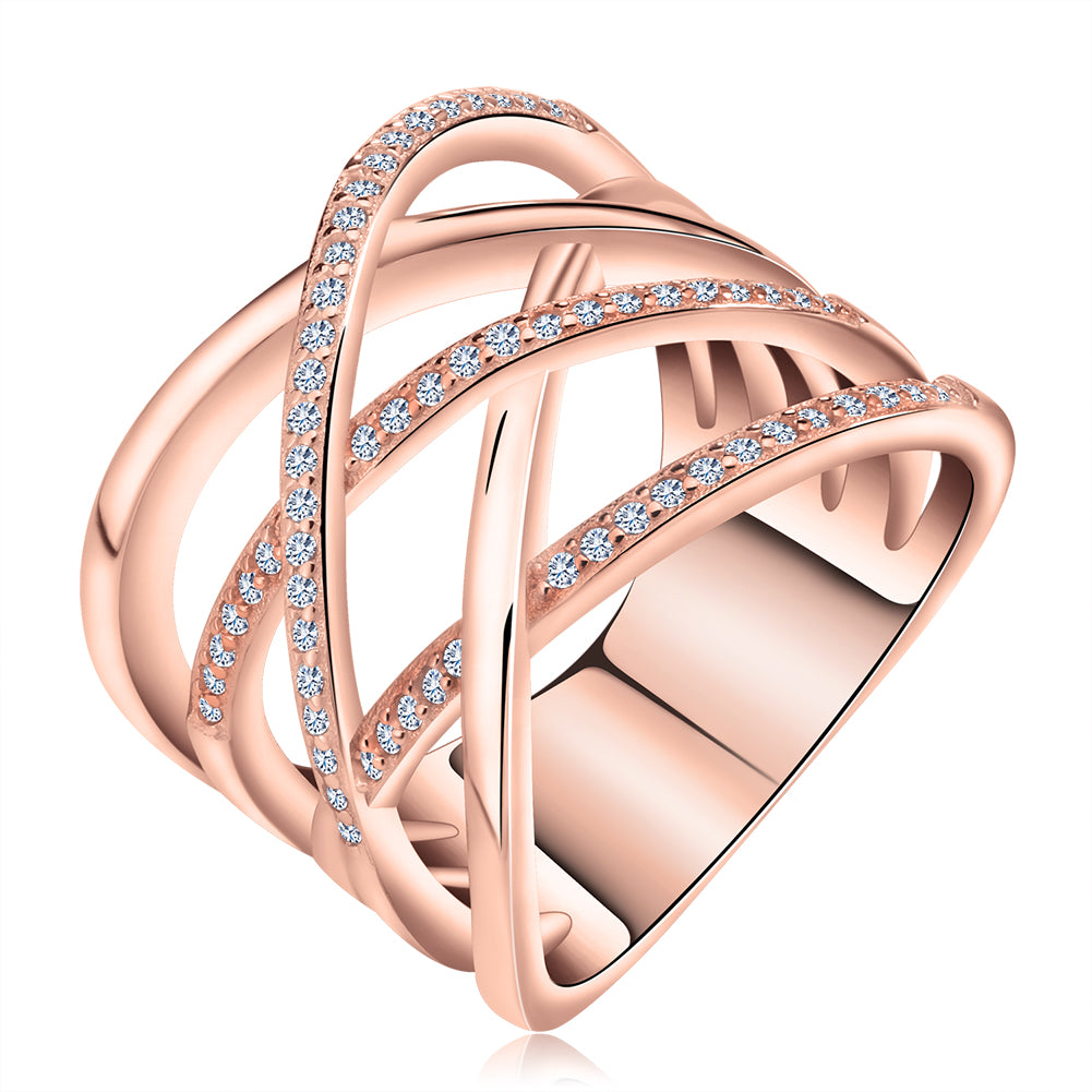 Infinity Ring Crisscross Pave Cz Rose Gold Plated Womens Ginger Lyne - Rose,6
