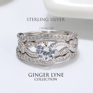Bridal Set Engagement Ring Two Wedding Band Sterling Silver Bands Ginger Lyne - 10