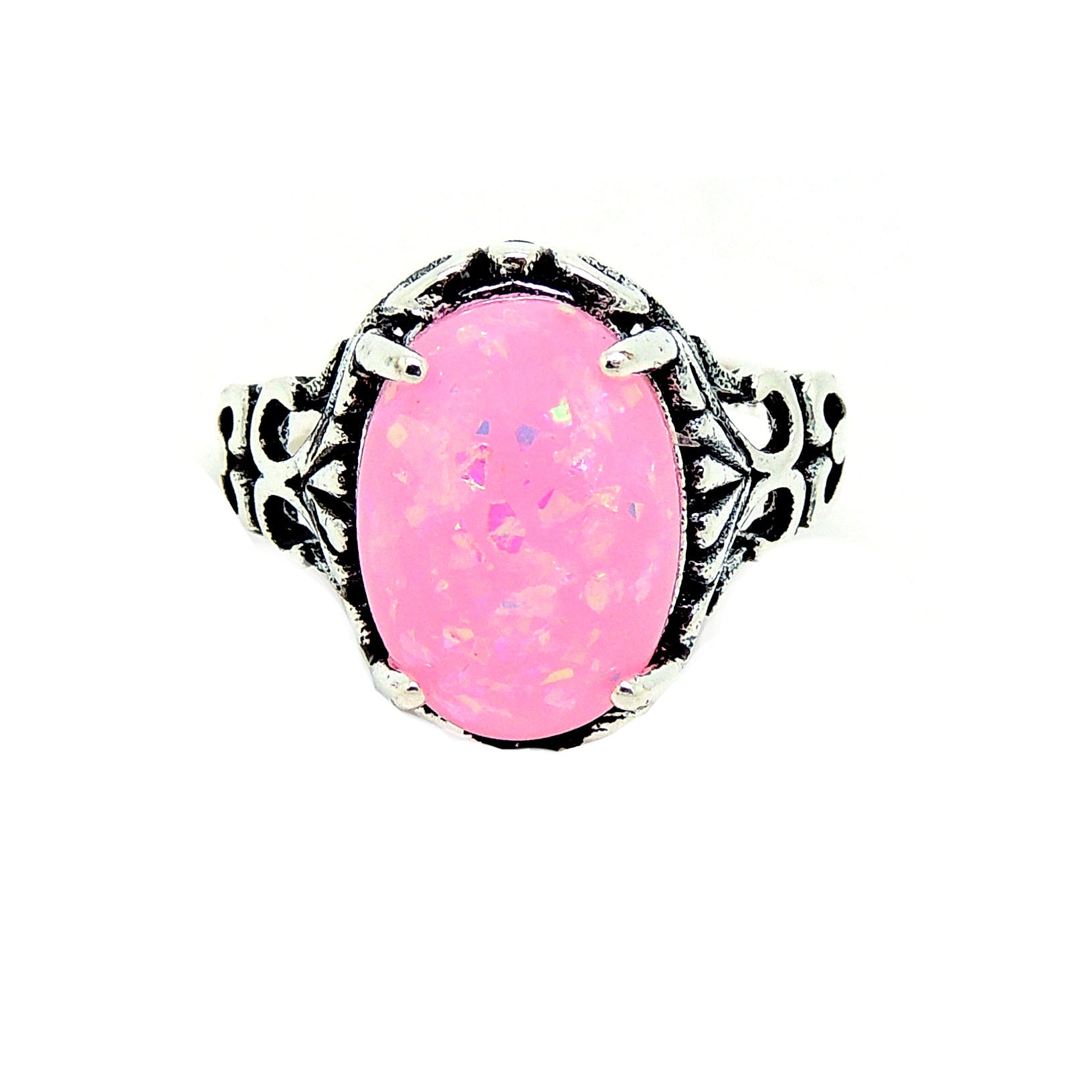 Sahara Statement Ring Oval Pink Fire Opal Women Ginger Lyne Collection - Pink,10