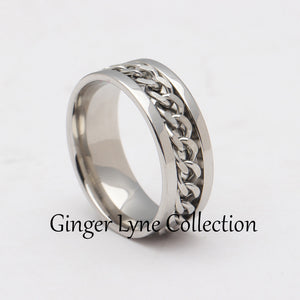 Spinner Wedding Band Ring Stainless Steel 8mm Men Womens Ginger Lyne - 10.5
