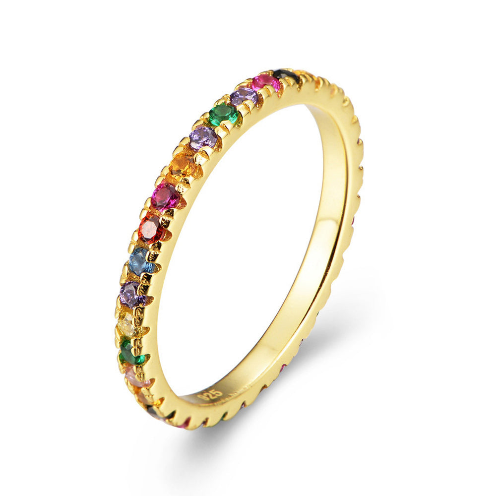 Thin Eternity Wedding Band Ring Sterling Silver Cz Women Ginger Lyne - Multicolor,8